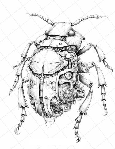 Detailed mechanical beetle reference drawing