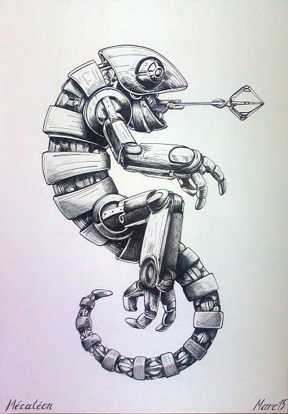 Detailed mechanical chameleon reference drawing