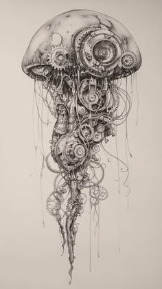 Detailed mechanical jellyfish reference drawing